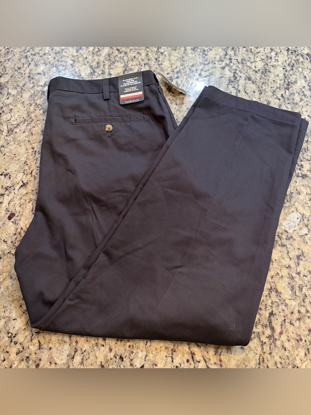 Van Heusen Men's Navy Dress Pants - Straight Fit and Flat Front